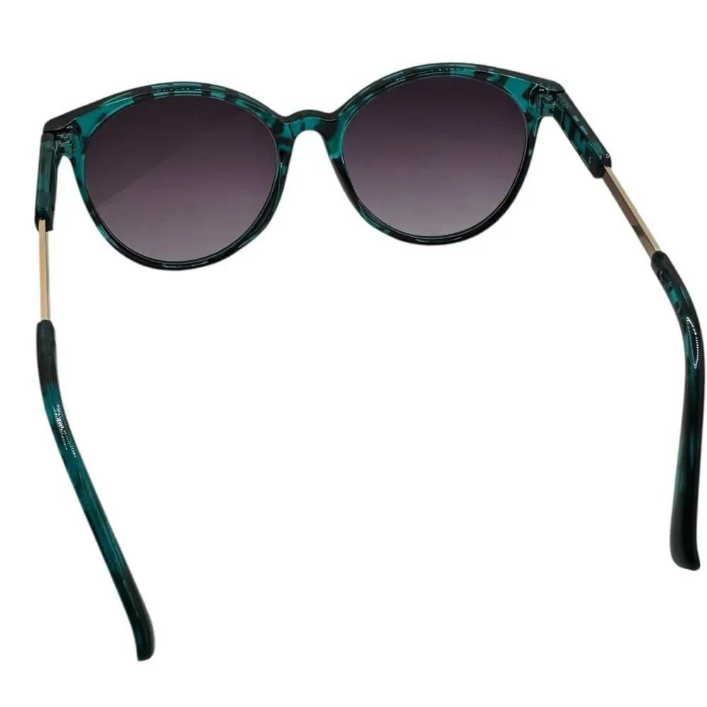 Stylish Teal Green Tortoise Shell Sunglasses with Gradient Purple Lens